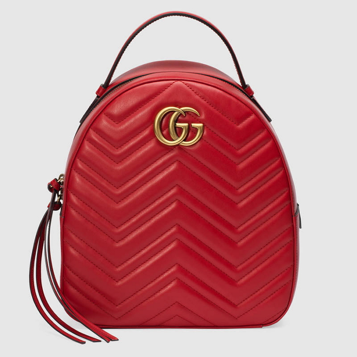 GG Marmont 皮革縫線後背包-紅色